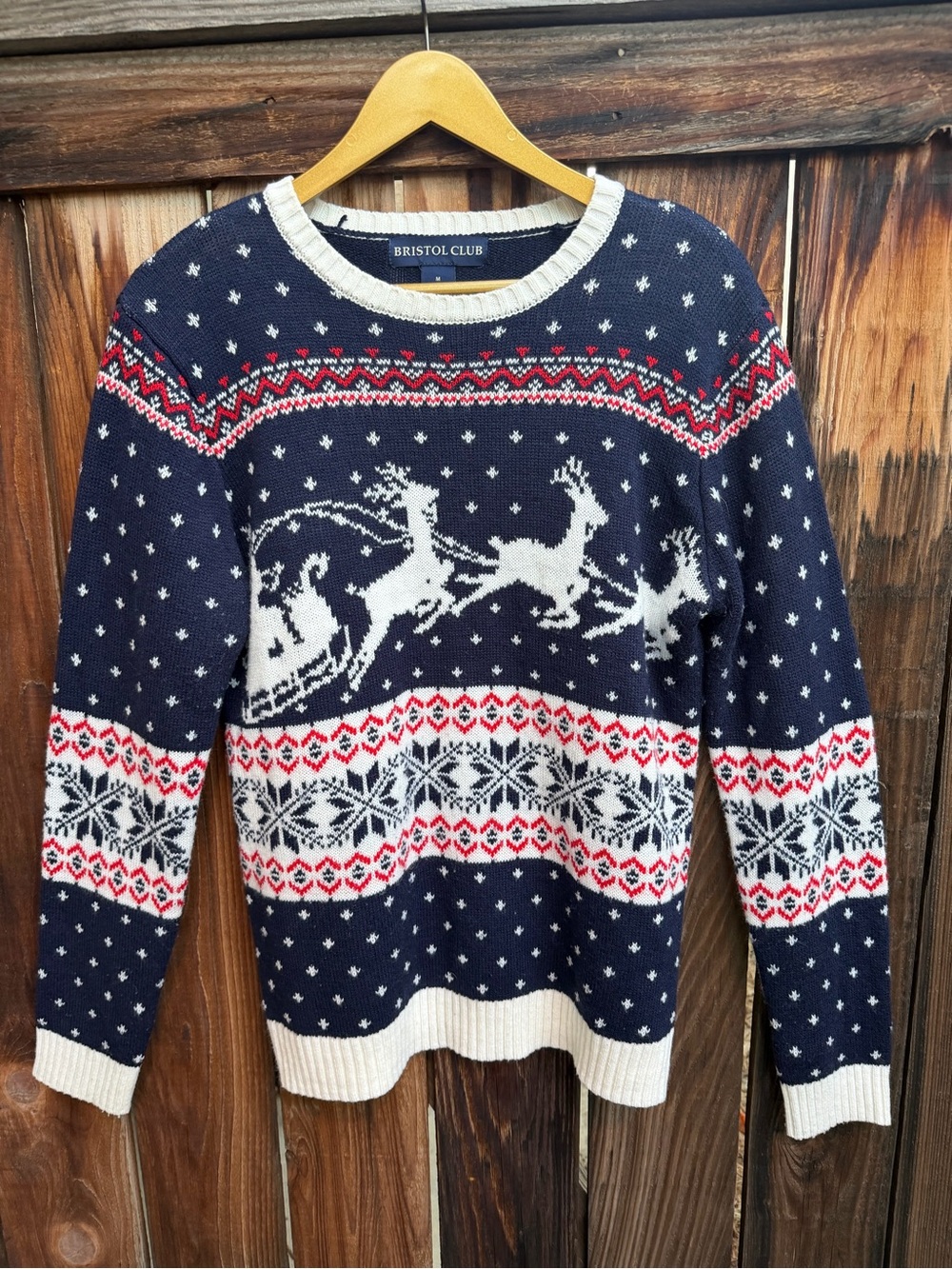 Bristol Club Navy Blue Santa Reindeer Fair Isle Christmas Sweater